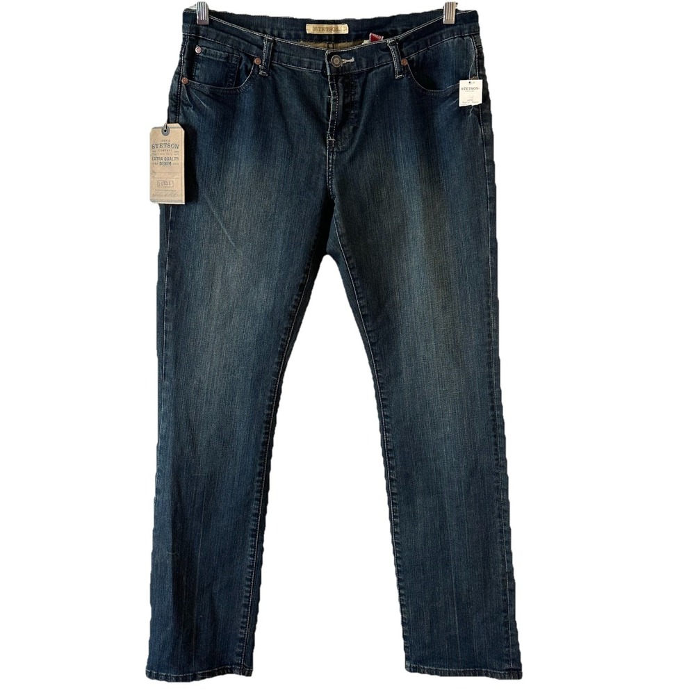 NWT Stetson 541 Denim Jeans Dk Wash Blue Womens Stovepipe Straight Leg Sz 14 *R*